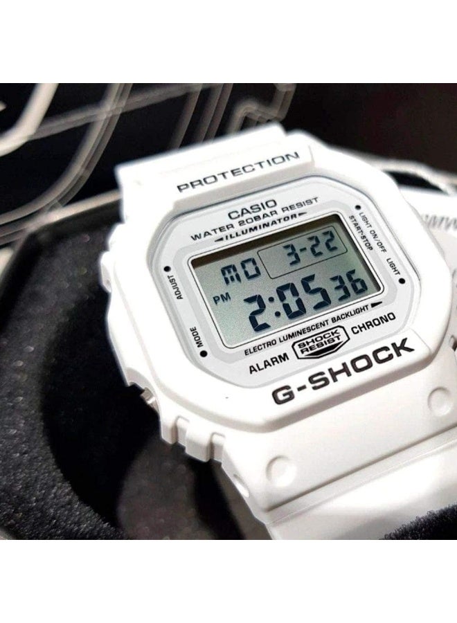 G-SHOCK Digital Men’s Watch DW‑5600MW‑7DR, 48.9 mm White Digital Display, White Resin Band, 200 m WR - Image 4